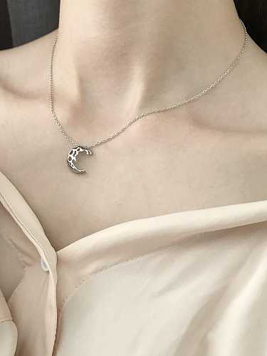 925 Sterling Silber Einfache hohle Mondanhänger-Halskette