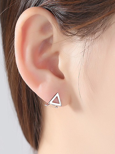 Boucles d'oreilles en argent sterling 925 avec clip triangle simpliste plaqué platine