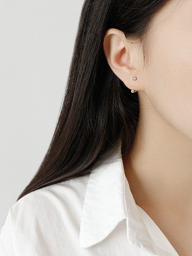 925 Sterling Silver With Platinum Plated Simplistic Geometric Stud Earrings