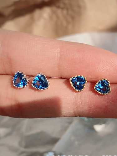 925 Sterling Silver Sapphire Blue Heart Dainty Stud Earring