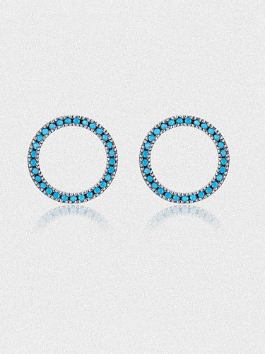 925 Sterling Silver Turquoise Round Minimalist Stud Earring