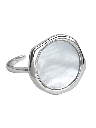 Anel de banda geométrica minimalista com concha de prata esterlina 925