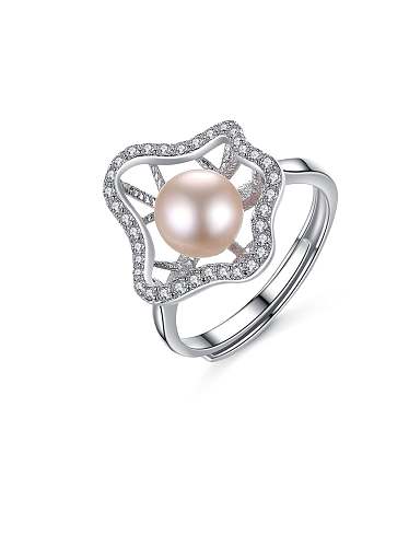 925 Sterling Silver Pink Freshwater Pearl fashion zircon flower special shaped band ring