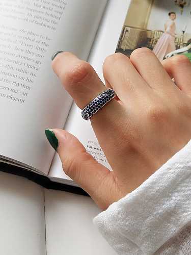 925 Sterling Silver Rhinestone Blue Round Vintage Band Ring