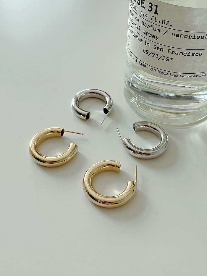 925 Sterling Silver C Shape Round Minimalist Stud Earring