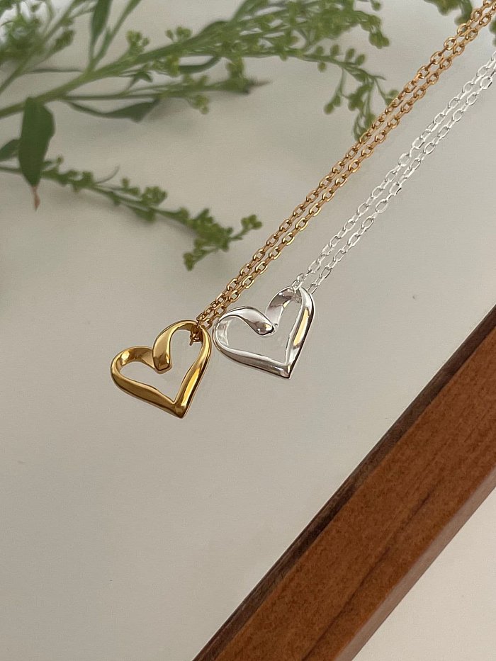 925 Sterling Silver Hollow Heart Minimalist Necklace