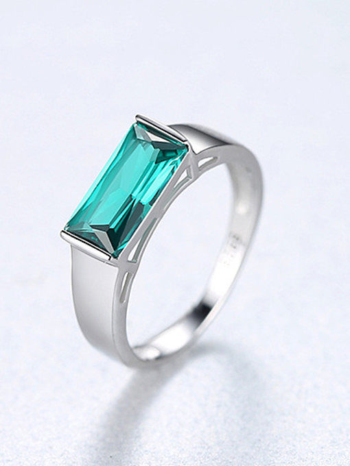 Sterling Silver square Green zircon ring