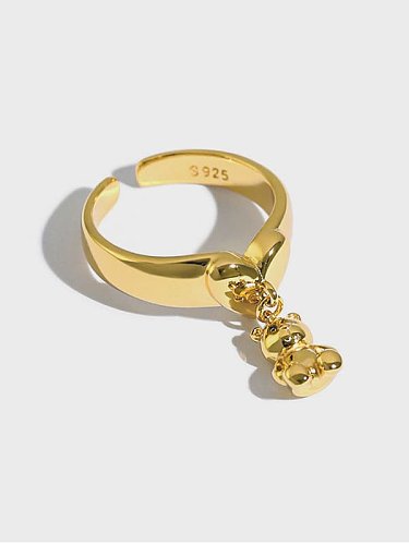 925 Sterling Silver Irregular Bear Vintage Band Ring
