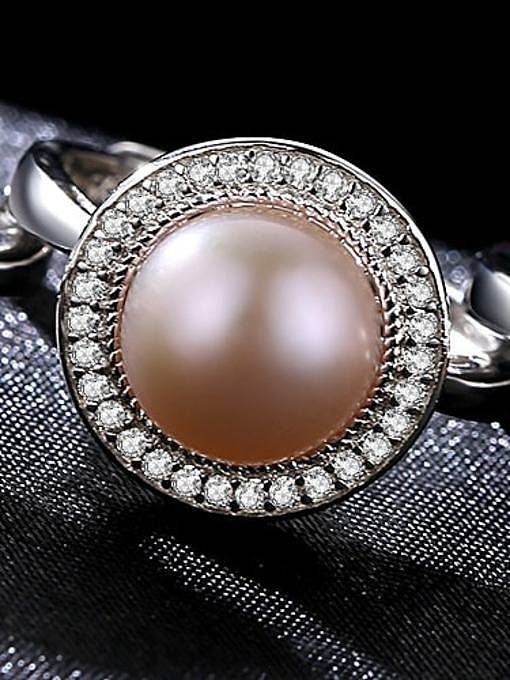 925 Sterling Silver Micro-set zircon freshwater pearls Trend Band Ring