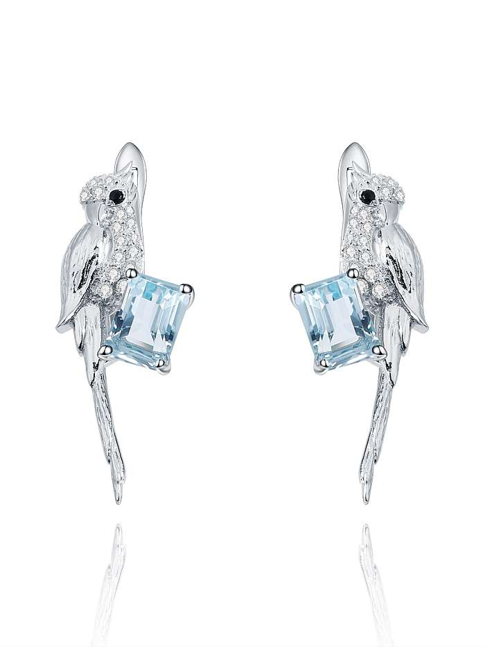 925 Sterling Silver Natural Stone Bird Classic Stud Earring