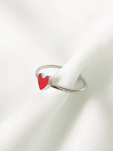 925 Sterling Silver enemel simple heart Freee size ring