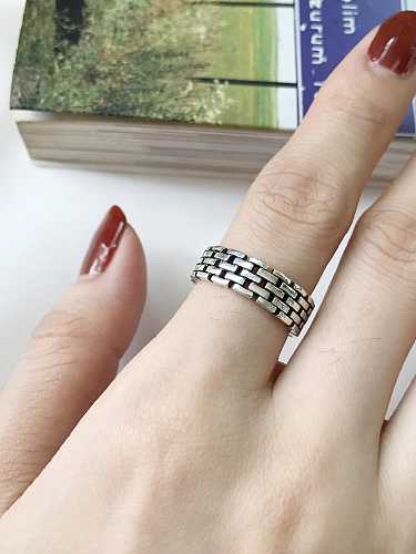 925 Sterling Silver Square Check Vintage Free Size Band Ring