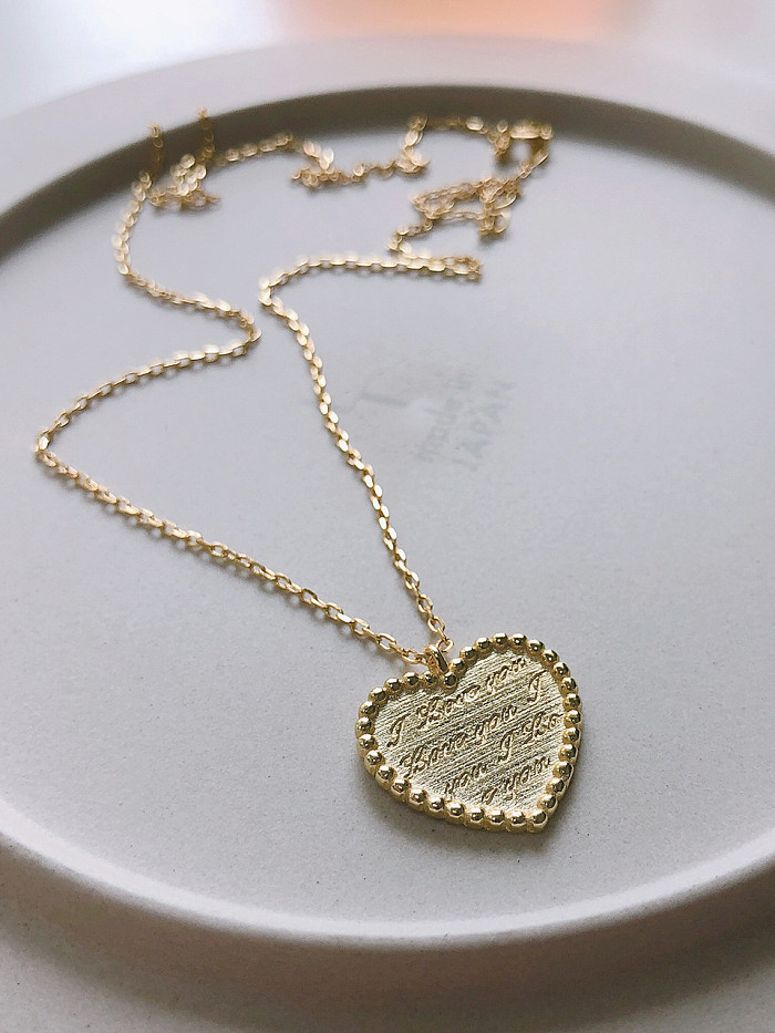 Collar de plata de ley 925 con medallón de corazón simplista chapado en oro