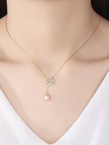925 Sterling Silver Freshwater Pearl Leaf Luxury Necklace