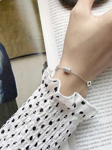 925 Sterling Silver Cubic Zirconia Geometric Dainty Charm Bracelet