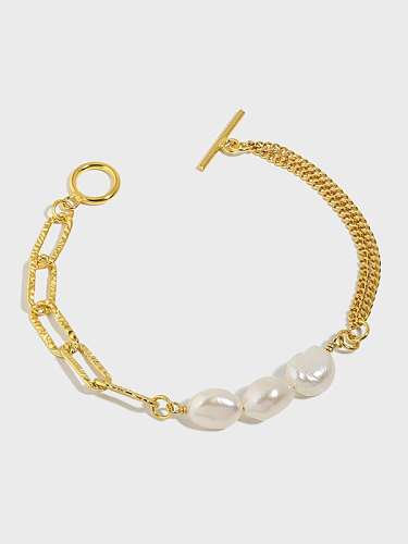 Pulsera minimalista geométrica de perlas de agua dulce de plata esterlina 925