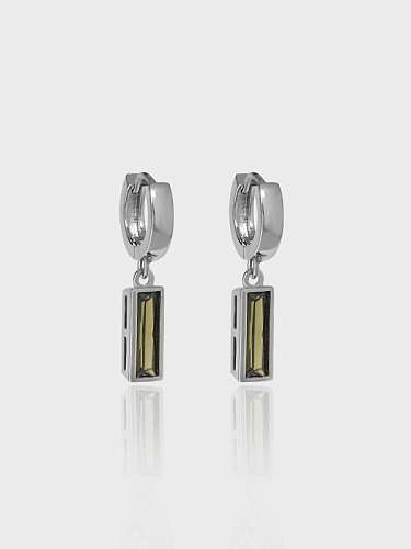 925 Sterling Silver Glass Stone Geometric Vintage Huggie Earring