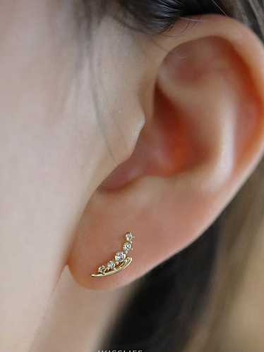 925 Sterling Silver Cubic Zirconia Wheat ears Dainty Stud Earring