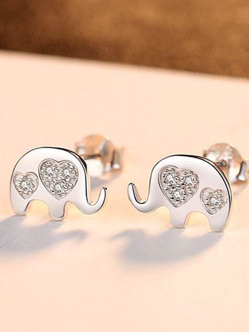 925 Sterling Silver Rhinestone Elephant Cute Stud Earring