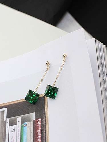 925 Sterling Silver Cubic Zirconia Green Tassel Dainty Drop Earring