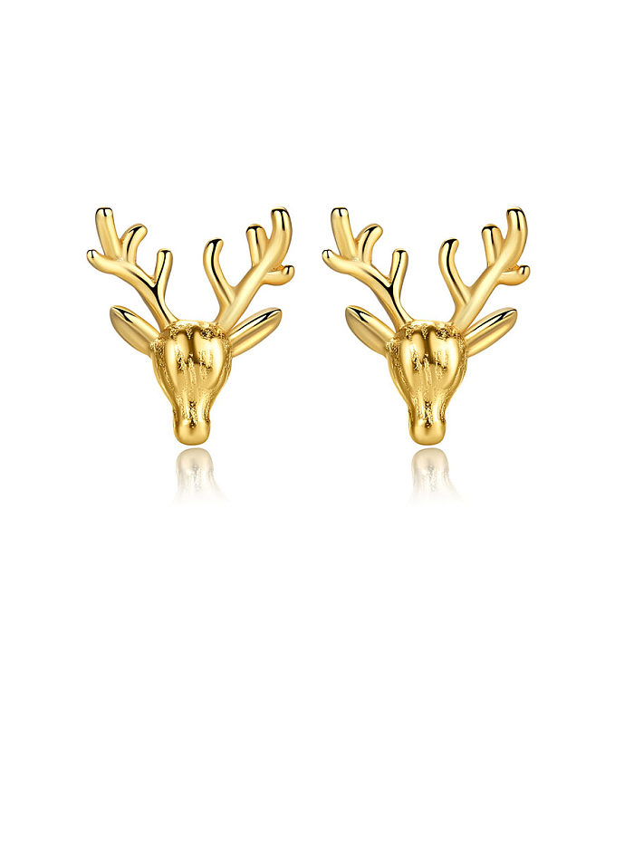 925 Sterling Silver With Gold Plated Simplistic Antlers Stud Earrings