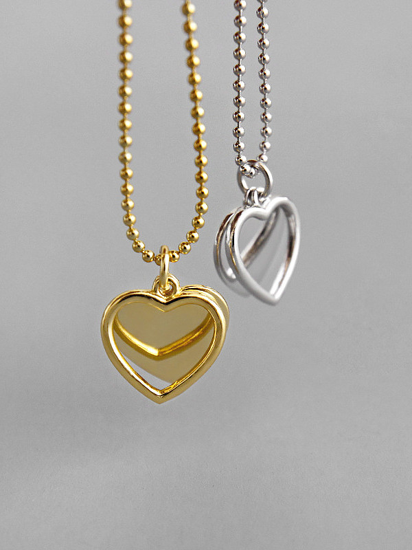 Collier en argent sterling 925 avec médaillon en forme de cœur lisse et simpliste