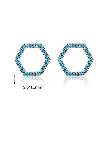 925 Sterling Silver Turquoise Hexagon Minimalist Stud Earring