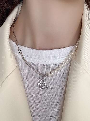 925 Sterling Silver Vintage Butterfly Asymmetric Chain Necklace