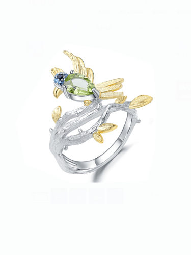 925 Sterling Silber Schatz Topas Vogel Luxus Band Ring in natürlicher Farbe