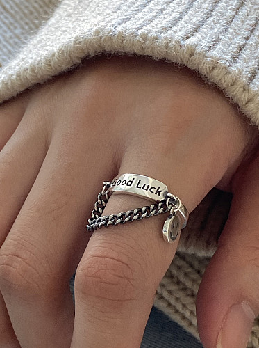 925 Sterling Silver With Antique Silver Plated Simplistic Geometric Alphabet Smiley fFree Size Rings