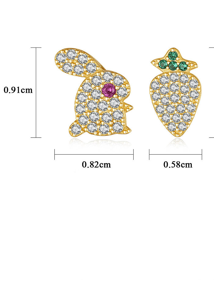 Boucles d'oreilles tige radis lapin en argent sterling 925 avec oxyde de zirconium Dainty Asymmetry