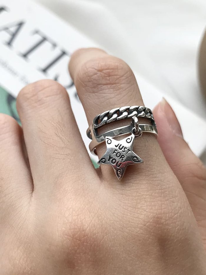925 Sterling Silver Star Vintage Free Size Stackable Ring