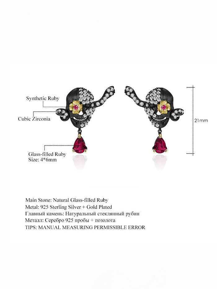 925 Sterling Silver Rhinestone Skull Vintage Stud Earring