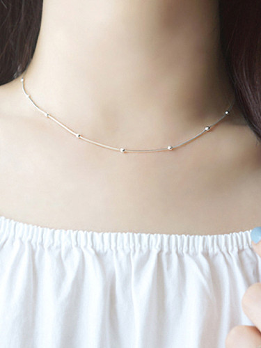 Simple Tiny Beads Silver Women Necklace