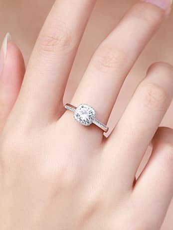 925 Sterling Silver Cubic Zirconia Square Dainty Band Ring