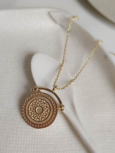 925 Sterling Silver Retro Round Brand Necklace