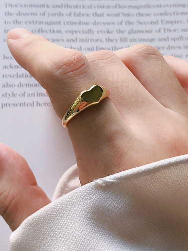 925 Sterling Silver With Gold Plated Simplistic Heart Free Size Rings