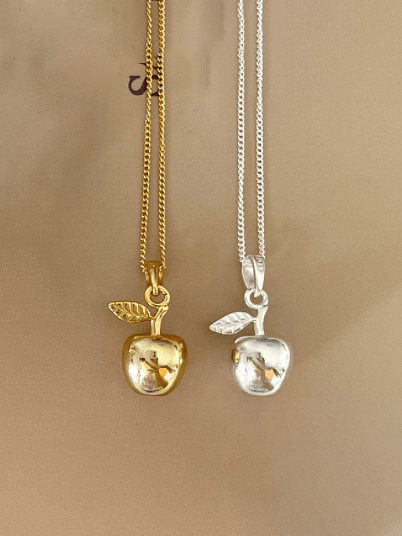 925 Sterling Silver Minimalist Friut Apple Pendant Necklace