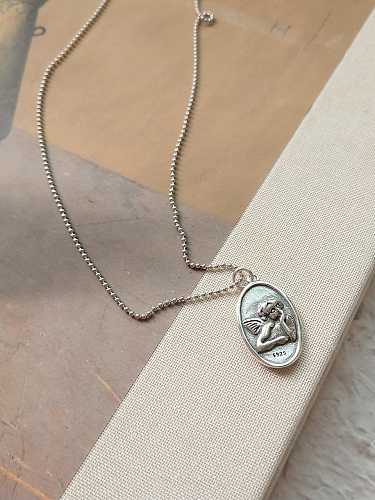 925 Sterling Silver Angel Artisan Initials Necklace
