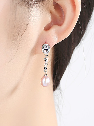 Boucles d'oreilles en argent pur et perles d'eau douce naturelles avec zircon AAA