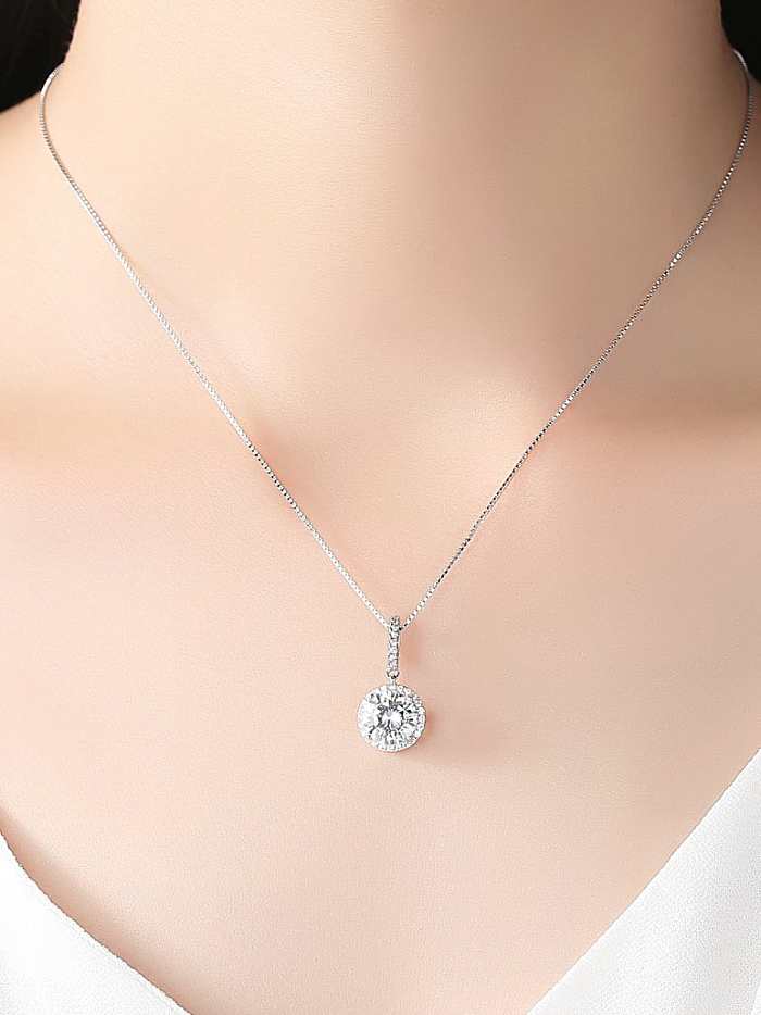 925 Sterling Silver Cubic Zirconia Simple round pendant Necklace