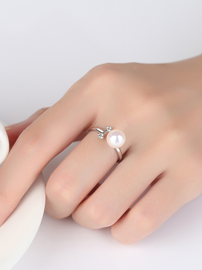 Bague taille libre minimaliste perle d'eau douce en argent pur