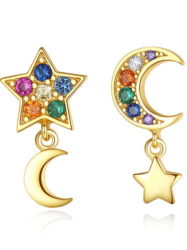 Boucles d'oreilles mignonnes en forme d'étoile et de lune en argent sterling 925 avec zircon cubique
