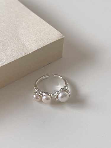 925 Sterling Silver Imitation Pearl Irregular Minimalist Band Ring