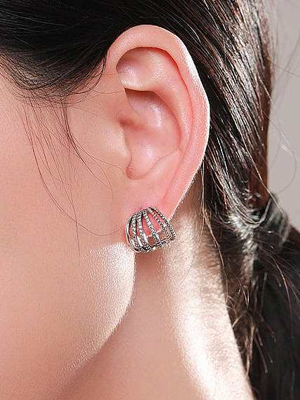 925 Sterling Silver Rhinestone Geometric Vintage Stud Earring