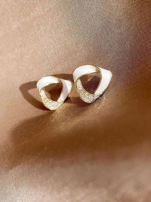 925 Sterling Silver Cubic Zirconia Enamel Geometric Minimalist Stud Earring