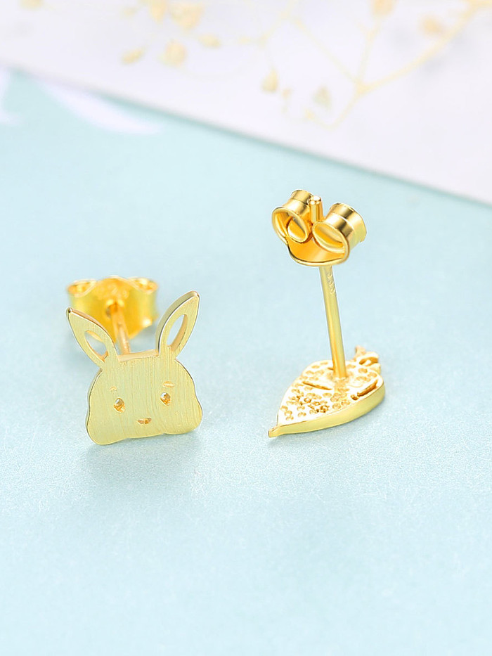 925 Sterling Silver With Smooth Simplistic Asymmetry Radish rabbit Stud Earrings
