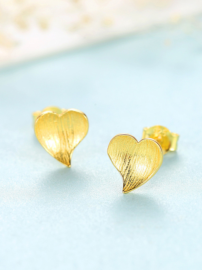 925 Sterling Silver With Glossy Simplistic Heart Stud Earrings