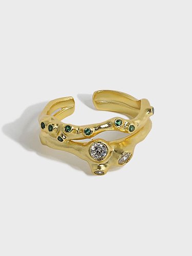 Unregelmäßiger Vintage-stapelbarer Ring aus 925er Sterlingsilber mit Strasssteinen