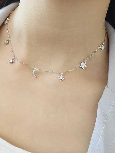 925 Sterling Silver Cubic Zirconia White Star Vintage Choker Necklace